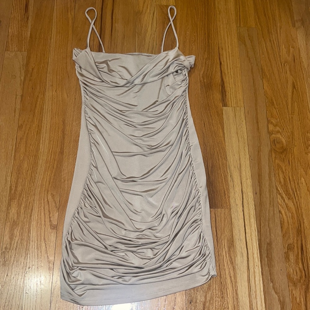 Shiny Champagne fitted slip dress